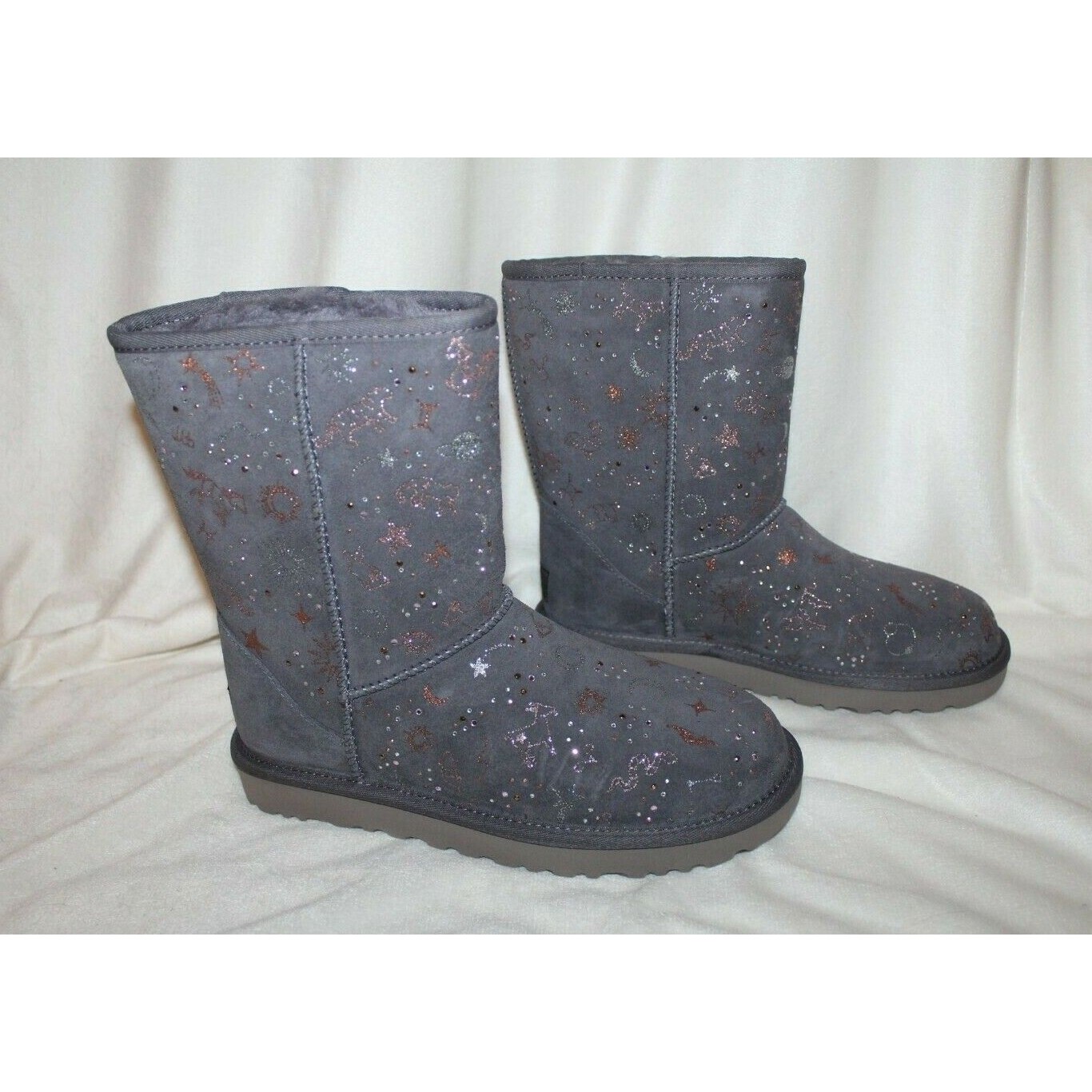 Nib Ugg Women's Zodiac Classic Short Suede Shearling Boots Gray 7